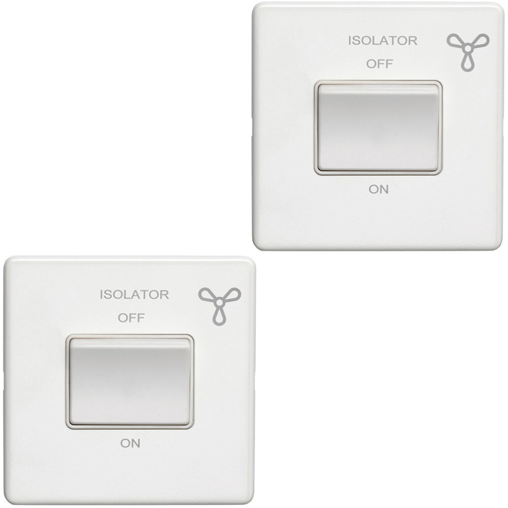 2 PACK SCREWLESS 6A Extractor Fan Isolator Switch MATT WHITE 3 Pole Shower