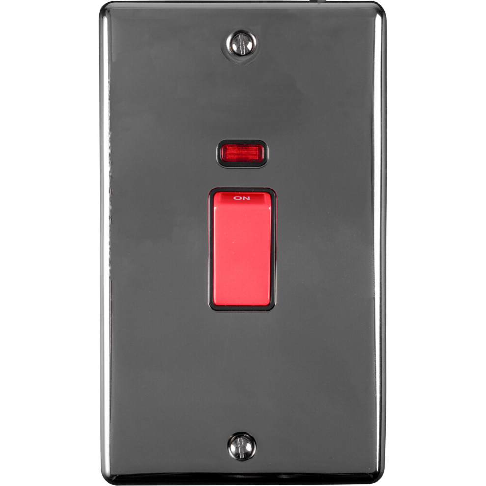 Loops 2 Gang Double 45A Dp Switch & Neon - Nickel & Trim Vertical Rocker Black