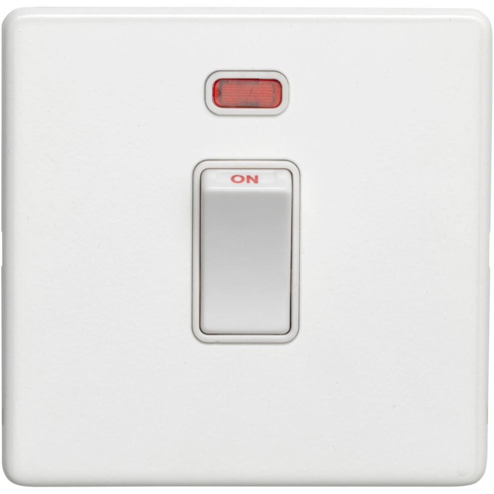 1 Gang 20A Single Light Switch & Neon SCREWLESS MATT WHITE 2 Way Rocker Plate