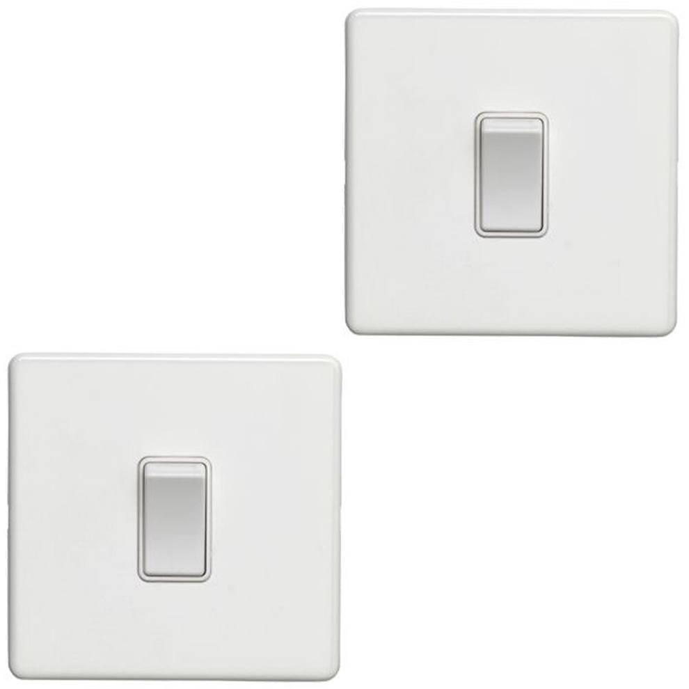 2 PACK 1 Gang 20A Single Light Switch SCREWLESS MATT WHITE 2 Way Slim Rocker