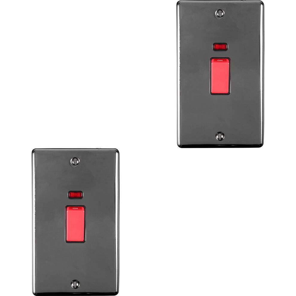 2 PACK 2 Gang Double 45A DP Switch Neon - BLACK NICKEL & BLACK Vertical Rocker