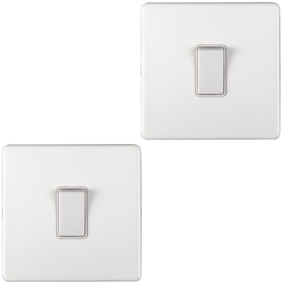 Loops 2 Pack 1 Gang Single 10A Intermediate Light Switch Screwless Matt White Metal