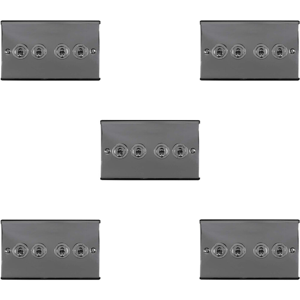 5 PACK 4 Gang Quad Retro Toggle Light Switch BLACK NICKEL 10A 2 Way Plate