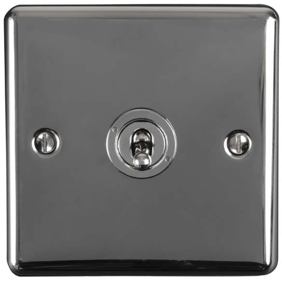 1 Gang Single Retro Toggle Light Switch Black Nickel 10A 2 Way Lever Plate - Classic Vintage Style Flick Lever Wall Plate - Image 2
