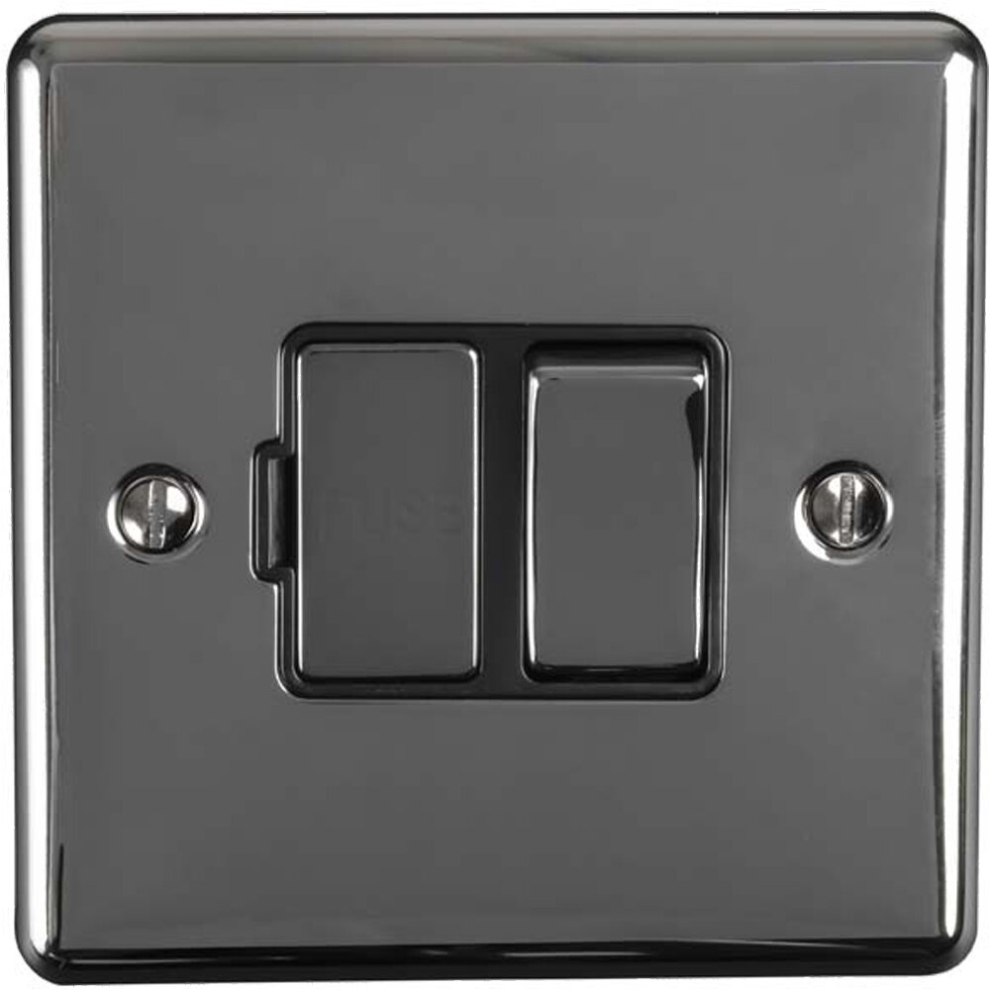 1 Gang 13A Switched Fuse Spur Black Nickel & Black Metal Rocker Mains Isolation 5056581966520