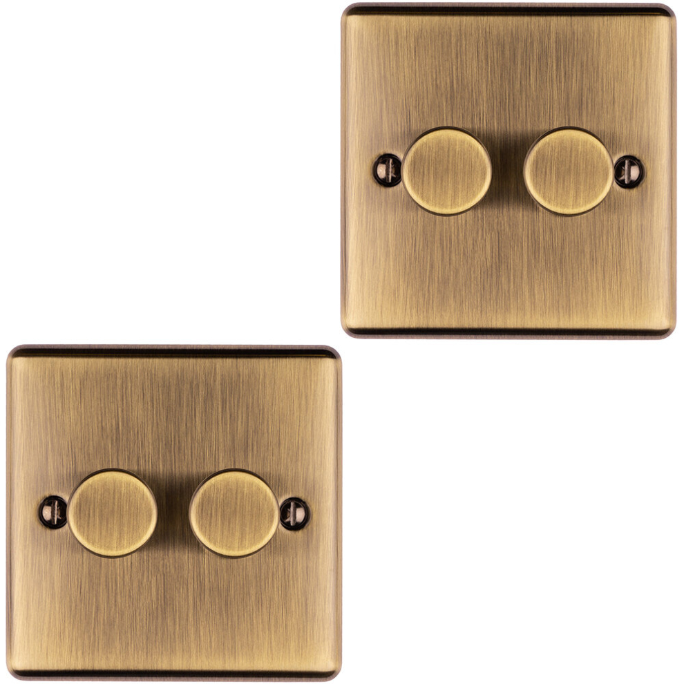 2 PACK 2 Gang 400W LED 2 Way Rotary Dimmer Switch ANTIQUE BRASS Dimming Light