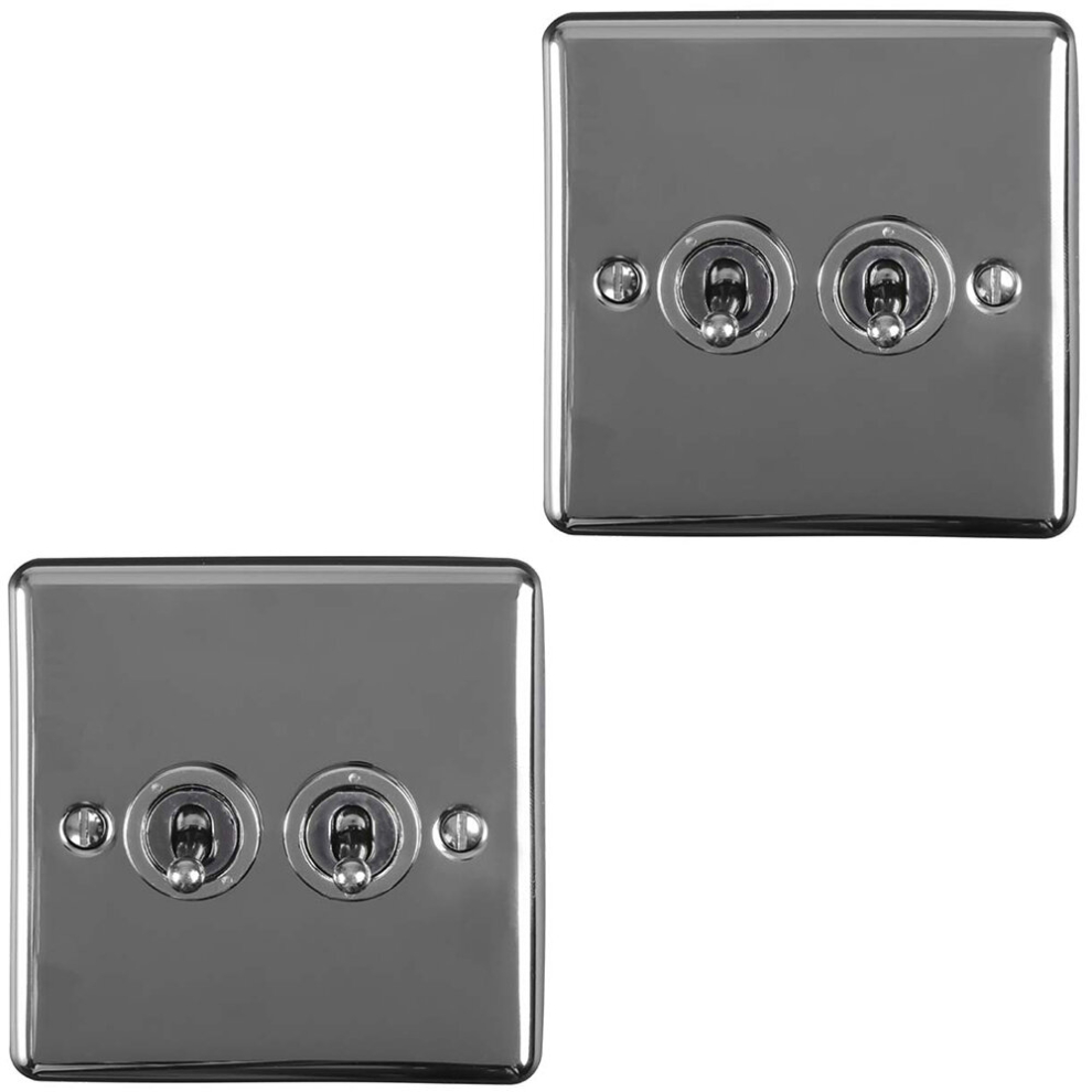 Loops 2 Pack 2 Gang Double Retro Toggle Light Switch Black Nickel 10A 2 Way Plate