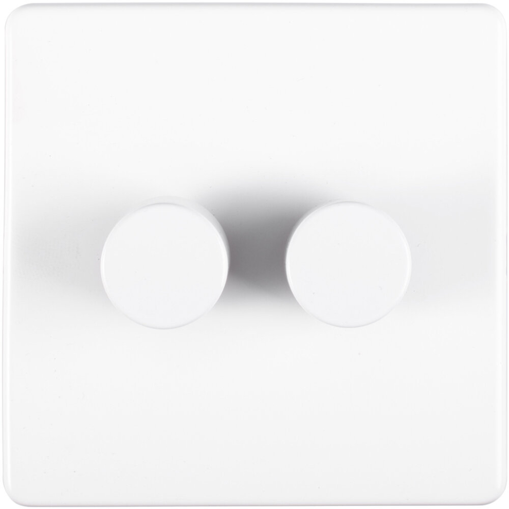 2 Gang Rotary Dimmer Switch 2 Way LED SCREWLESS MATT WHITE Light Dimming Wall