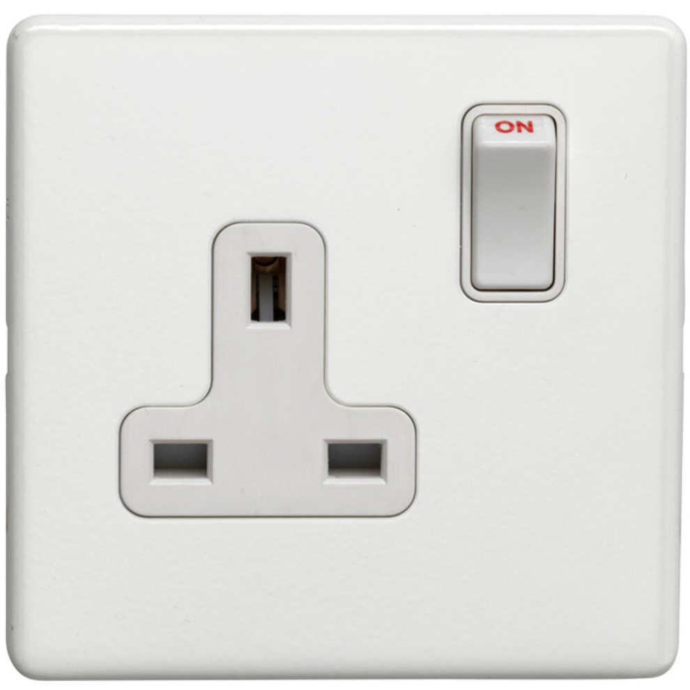 1 Gang DP 13A Switched UK Plug Socket SCREWLESS MATT WHITE Wall Power Outlet