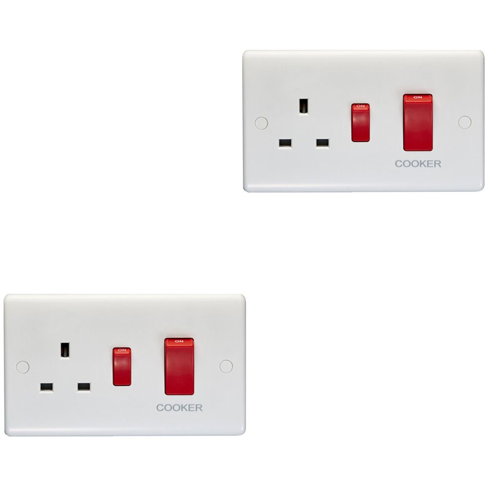 2 PACK 45A DP Oven Switch & Single 13A Switched Power Socket WHITE Cooker Outlet