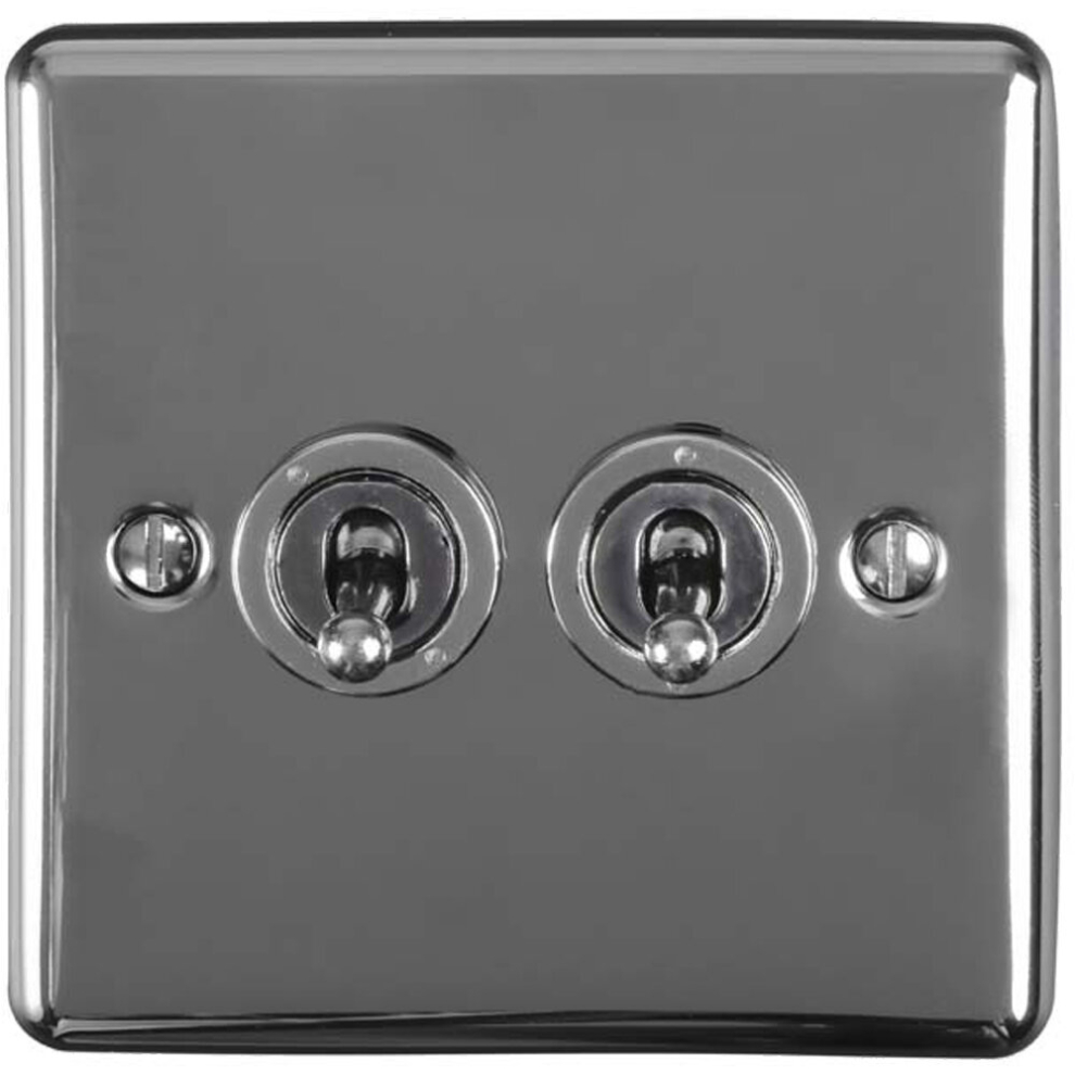 2 Gang Double Retro Toggle Light Switch BLACK NICKEL 10A 2 Way Lever Plate