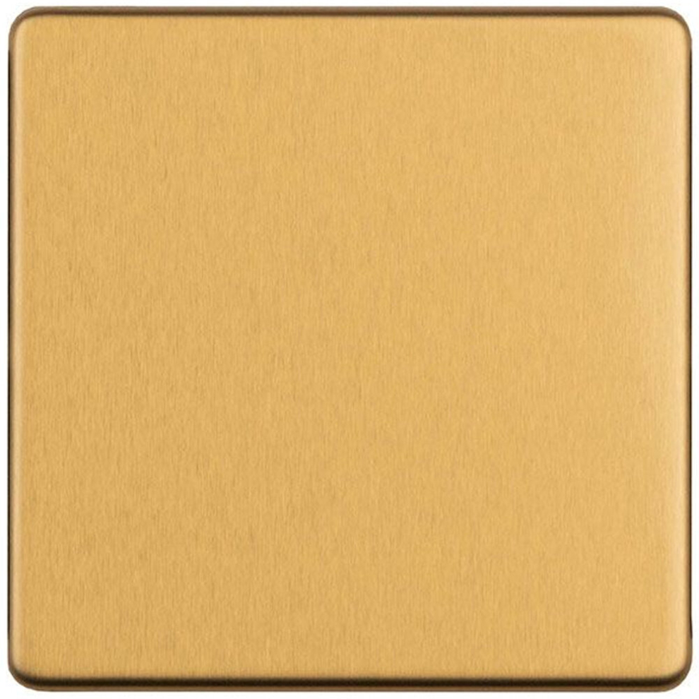 Single SCREWLESS SATIN BRASS Blanking Plate Round Edged Wall Box Hole Cover