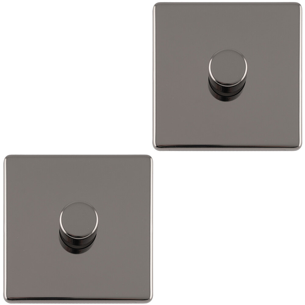 2 PACK 1 Gang Dimmer Switch 2 Way LED SCREWLESS BLACK NICKEL Light Dimming Wall