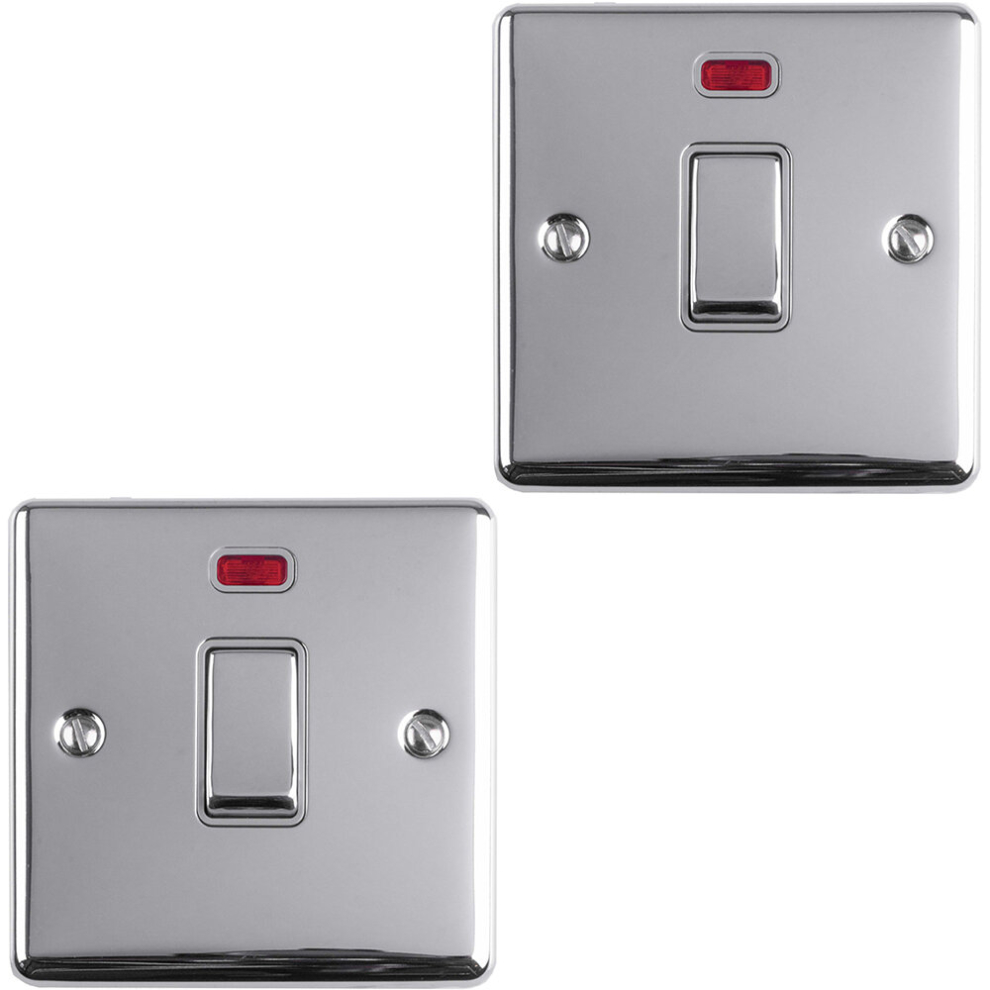 2 PACK 1 Gang 20A Single Light Switch & Neon POLISHED CHROME & GREY 2 Way Rocker