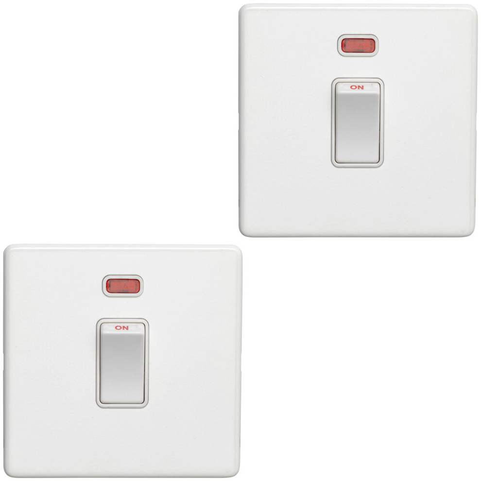 2 PACK 1 Gang 20A Single Light Switch & Neon SCREWLESS MATT WHITE 2Way Rocker