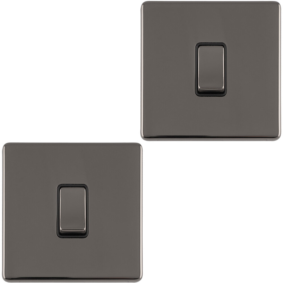 2 PACK 1 Gang Single Light Switch SCREWLESS BLACK NICKEL 2 Way 10A Slim Rocker