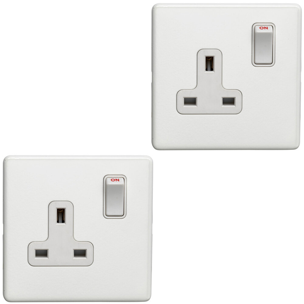 2 PACK 1 Gang DP 13A Switched UK Plug Socket SCREWLESS MATT WHITE Wall Power