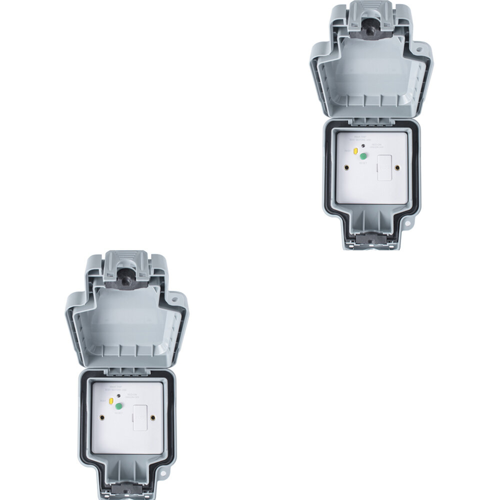 2 PACK IP66 Outdoor 1 Gang Single 13A UK Plug Socket & 30ma RCD Garden Enclosure