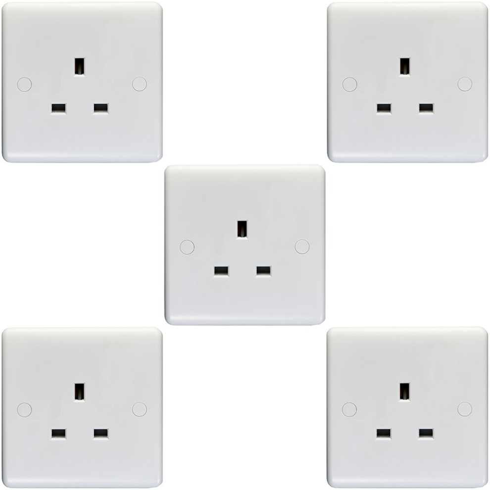 5 PACK 1 Gang Single 13A Unswitched UK Plug Socket - WHITE Wall Power Outlet