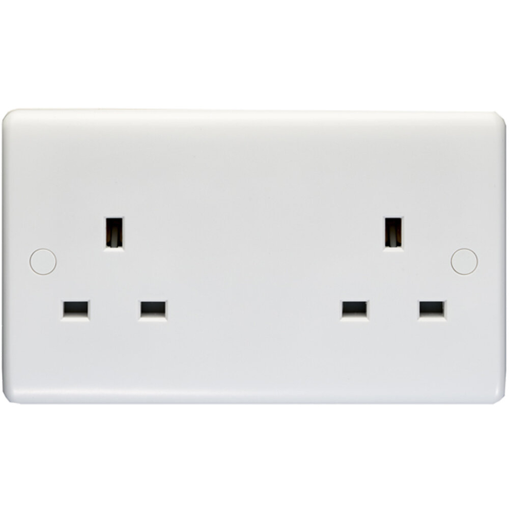 Loops 2 Gang Double 13A Unswitched Uk Plug Socket - White Plastic Wall Power Outlet