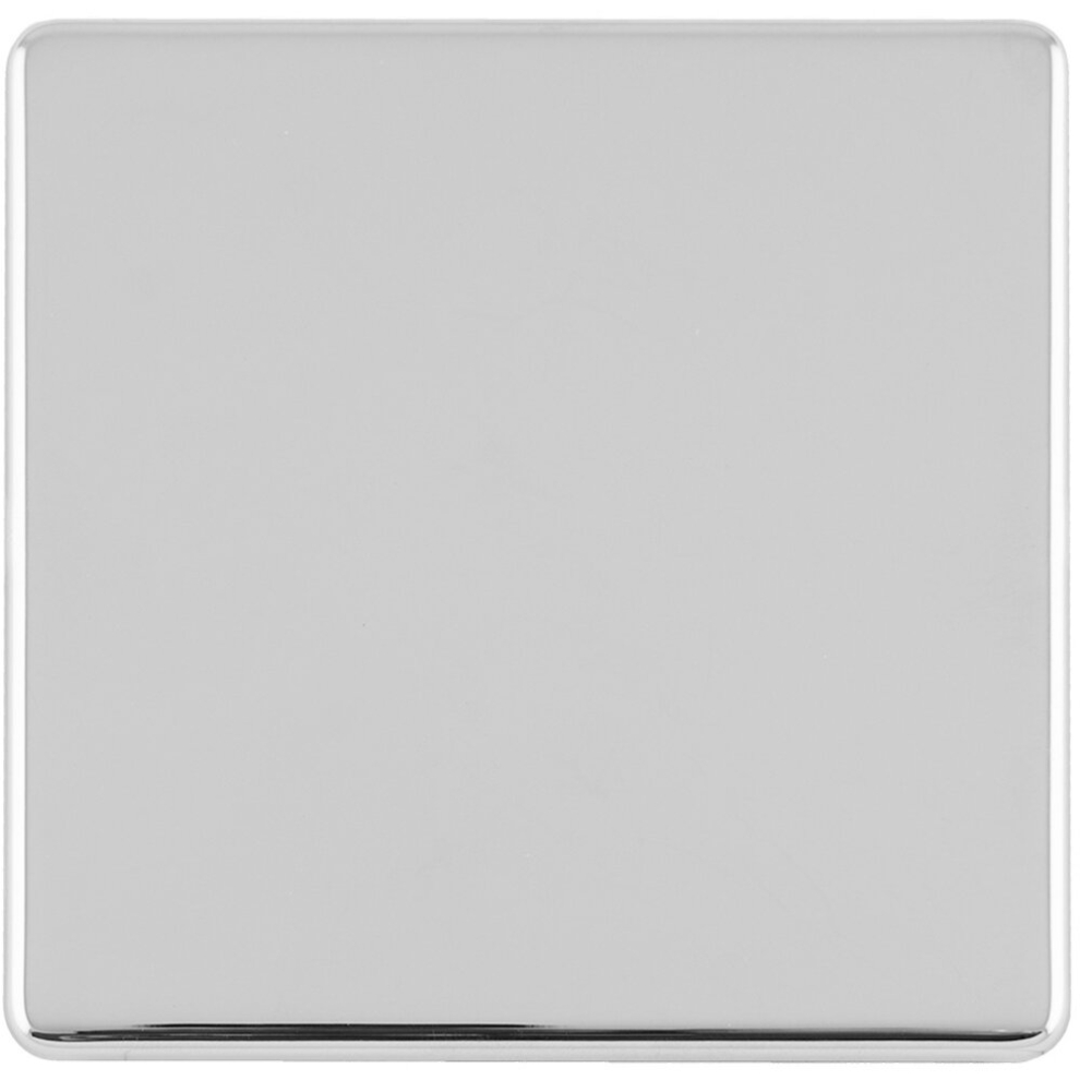 Single SCREWLESS POLISHED CHROME Blanking Plate Round Edged Wall Box Hole Cover