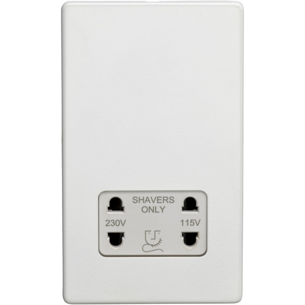 230V & 115V Twin Shaver Socket Wall Plate SCREWLESS MATT WHITE Bathroom