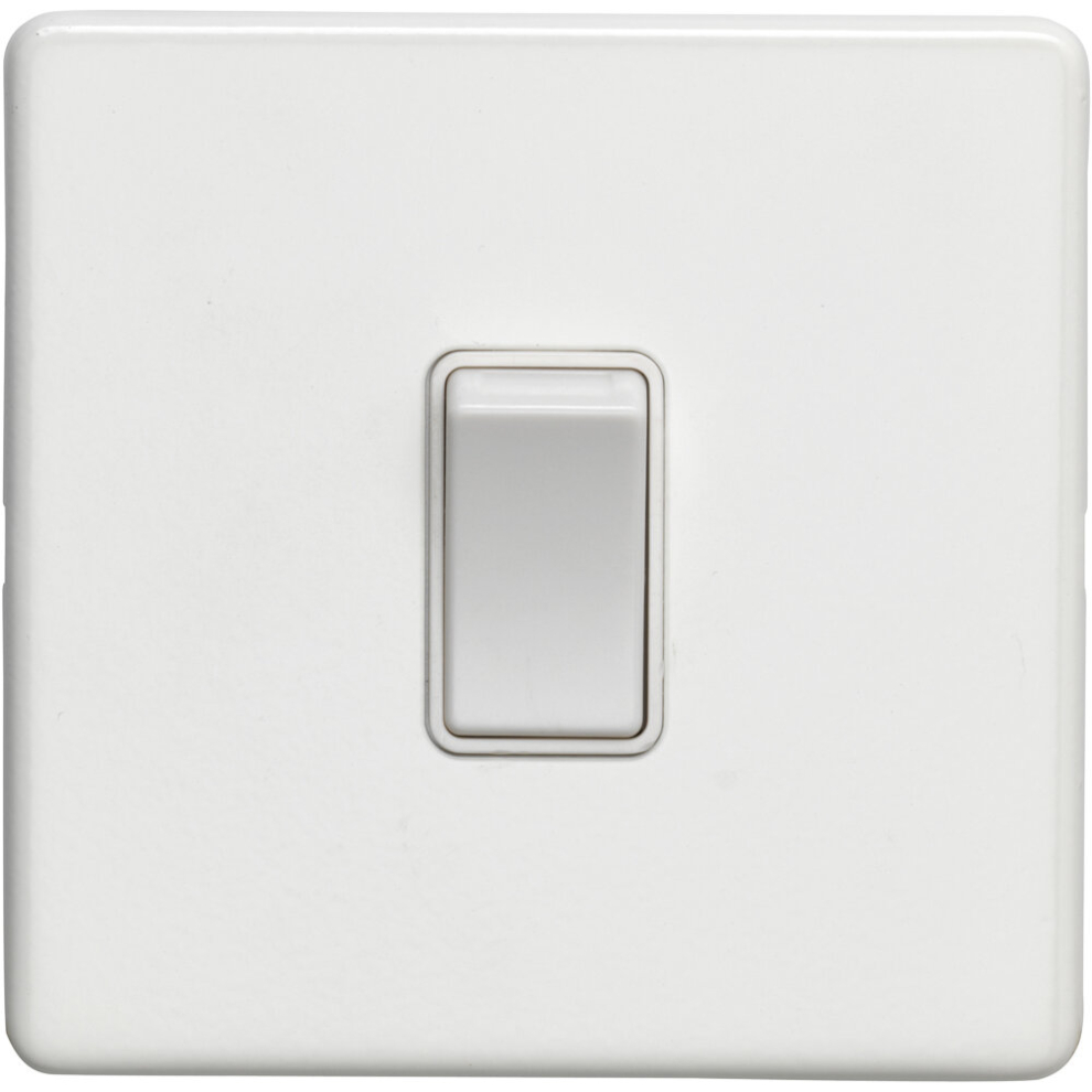 1 Gang Single Light Switch SCREWLESS MATT WHITE 2 Way 10A Metal Rocker Slim