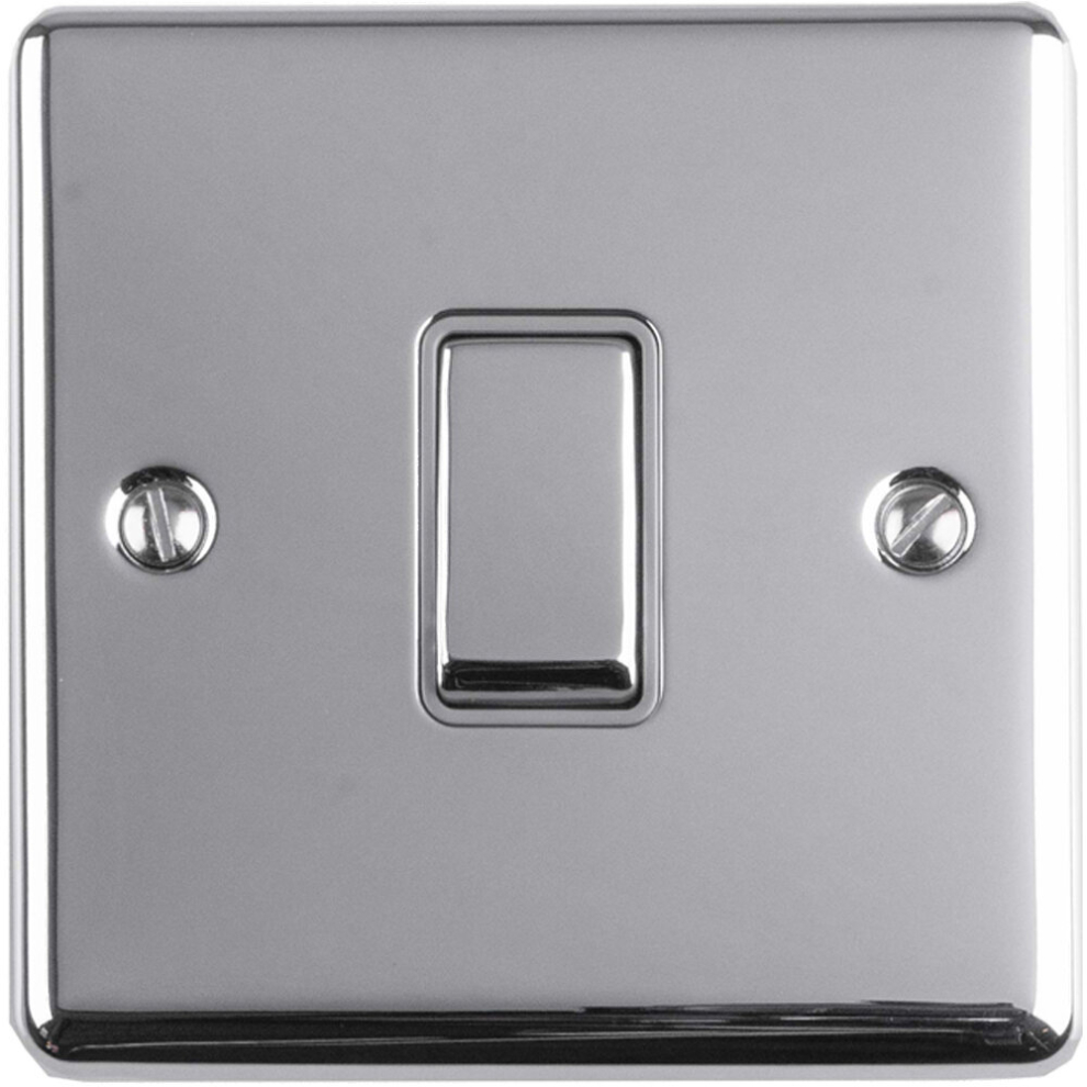 1 Gang 20A Single Light Switch POLISHED CHROME & GREY TRIM 2 Way Metal Rocker