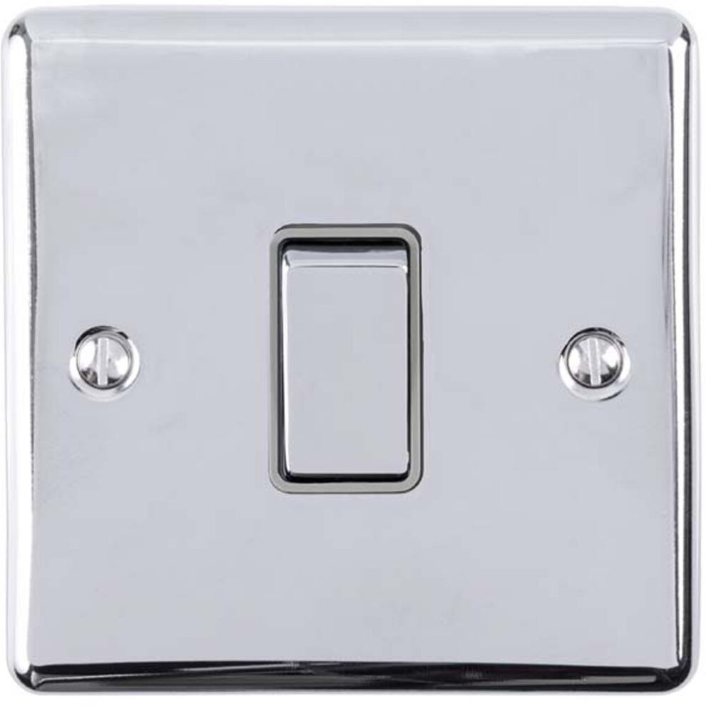 1 Gang Single 10A INTERMEDIATE Light Switch POLISHED CHROME & GREY Metal Rocker