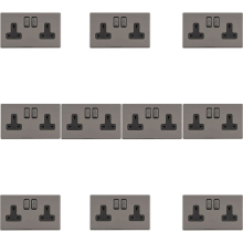 10 PACK 2 Gang DP 13A Switched UK Plug Socket SCREWLESS BLACK NICKEL Wall Power