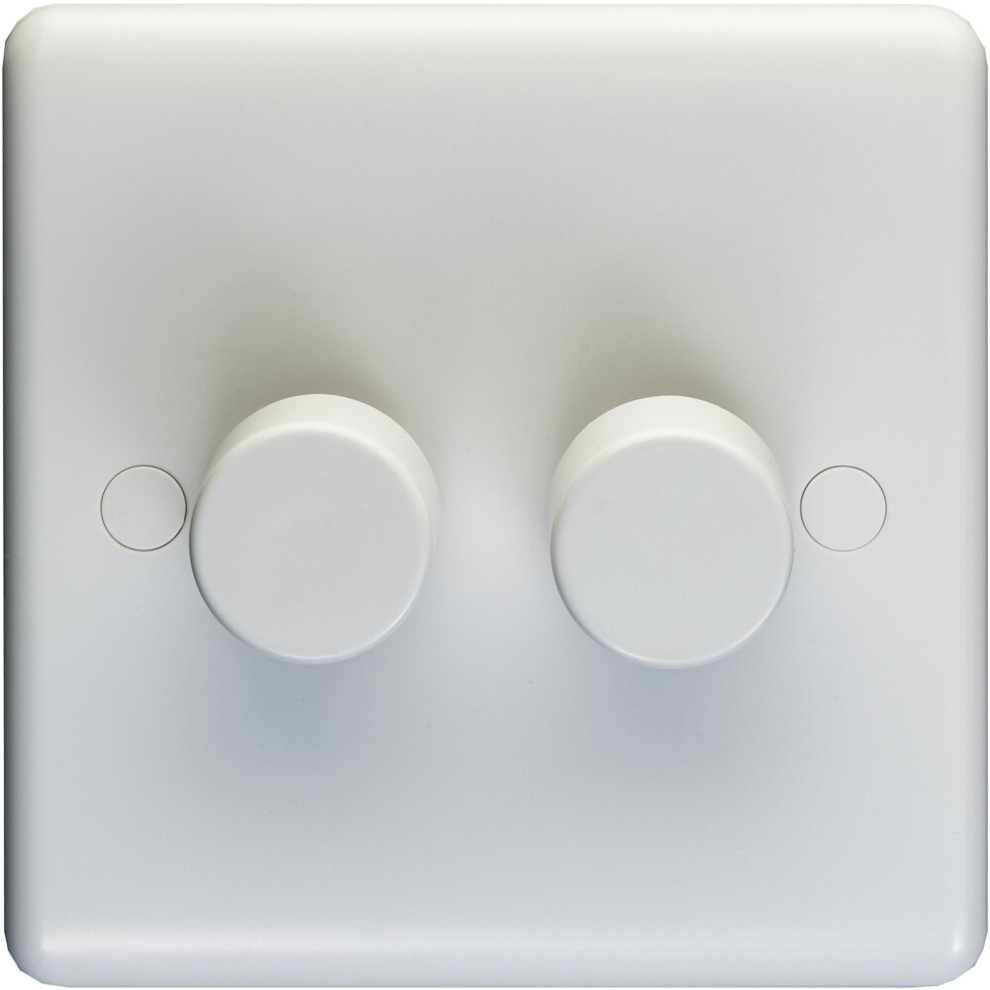 Loops White/Light 2 Gang Double 400W Led 2 Way Rotary Dimmer Switch Dimming Plate - Decorative Metal Wall Plate - Image 2
