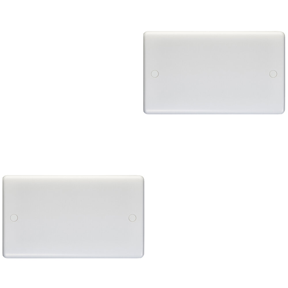 2 PACK Double WHITE PLASITC Blanking Plate Round Edged Wall Box Hole Cover Cap