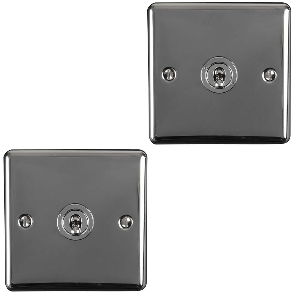 2 PACK 1 Gang Single Retro Toggle Light Switch BLACK NICKEL 10A 2 Way Plate