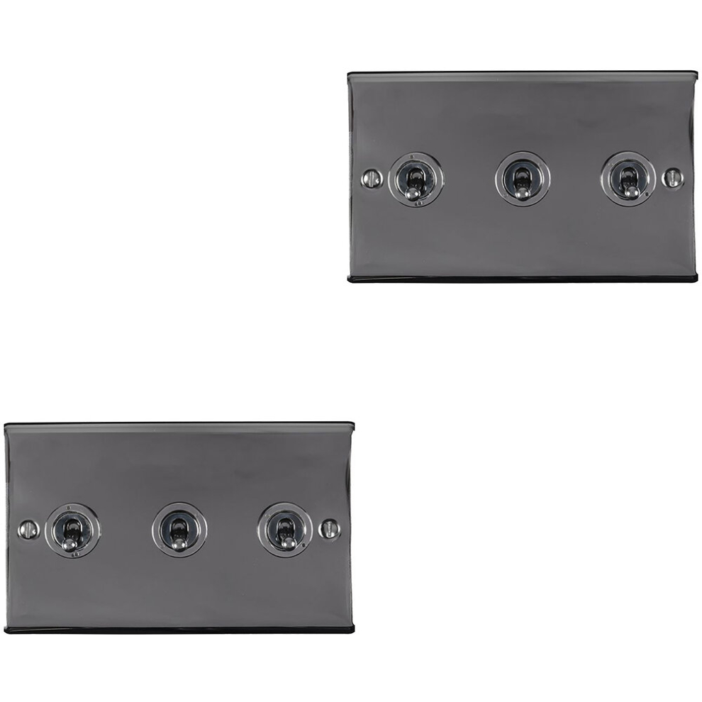 2 PACK 3 Gang Triple Retro Toggle Light Switch BLACK NICKEL 10A 2 Way Plate