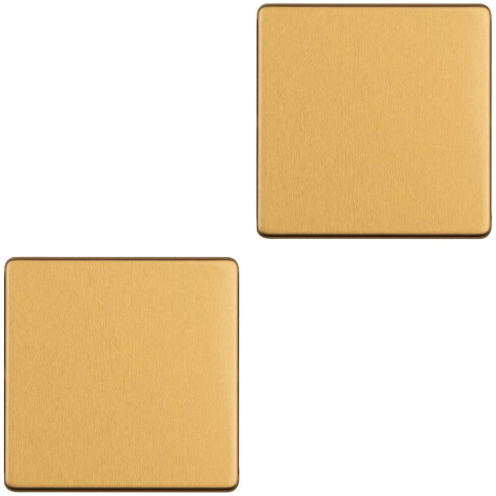 2 PACK Single SCREWLESS SATIN BRASS Blanking Plate Round Edged Wall Hole Cover