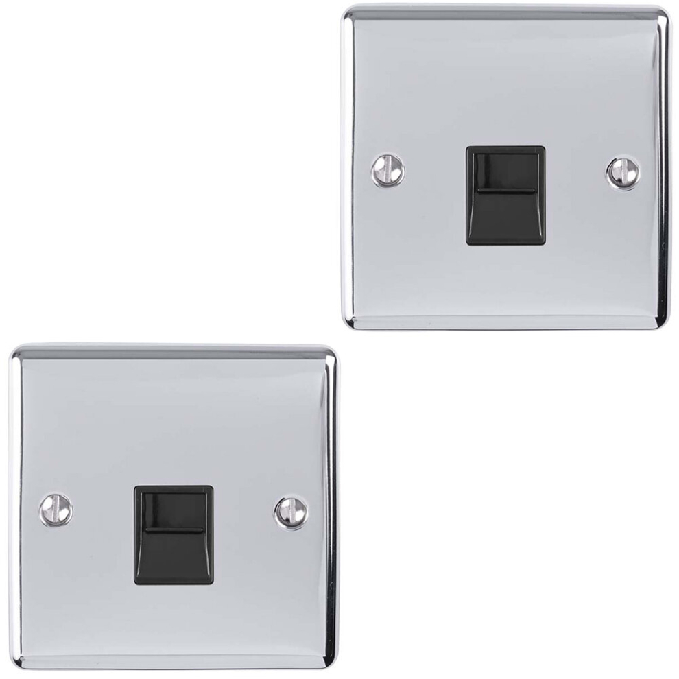 2 PACK 1 Gang Single BT Telephone Master Socket POLISHED CHROME Wall Plate