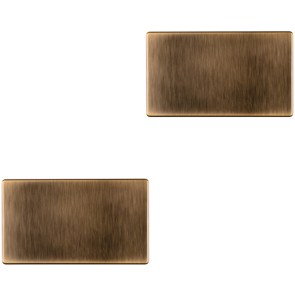 Loops 2 Pack Double Screwless Antique Brass Blanking Plate Round Edged Wall Hole Cover