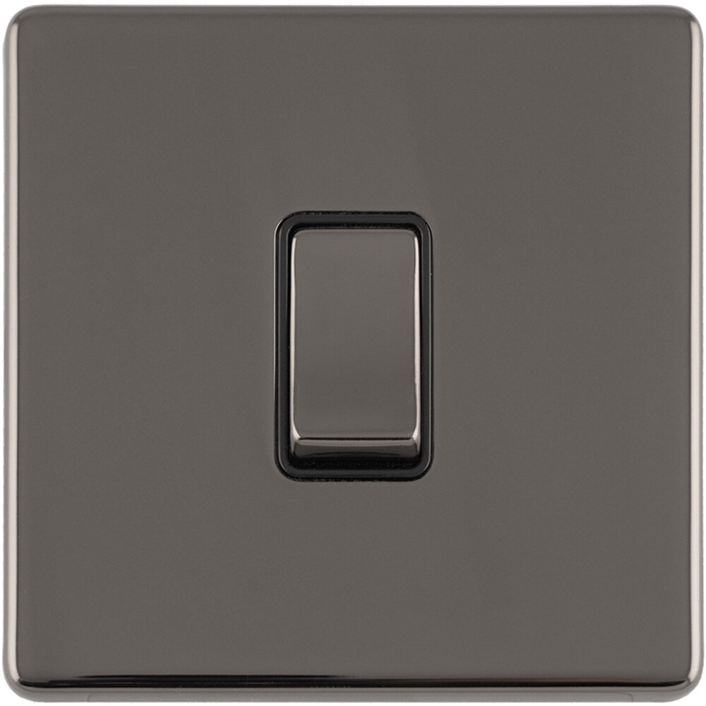 Loops 1 Gang Single Light Switch Screwless Black Nickel 2 Way 10A Metal Rocker Slim