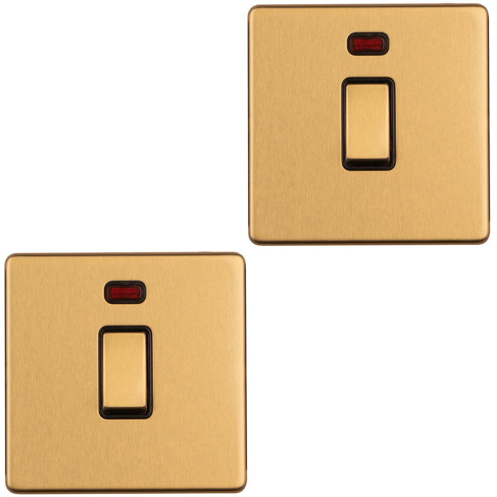 2 PACK 1 Gang 20A Single Light Switch & Neon SCREWLESS SATIN BRASS 2Way Rocker