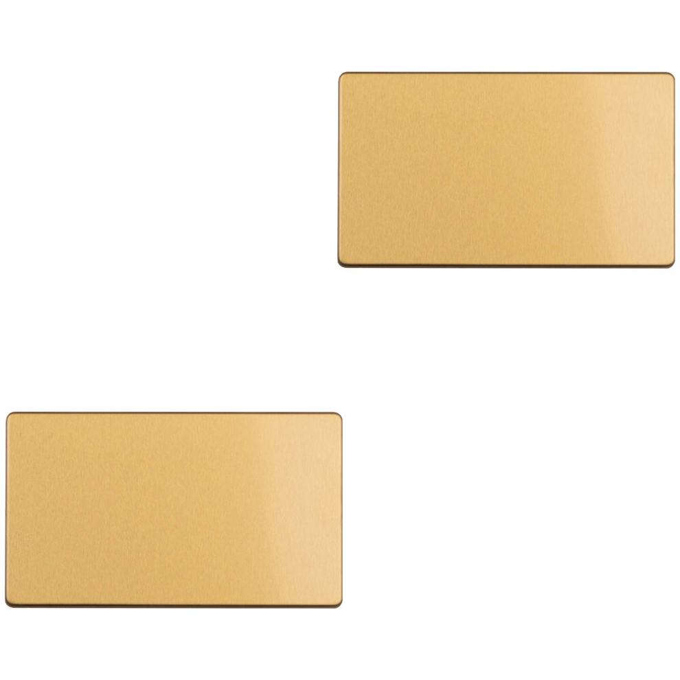 2 PACK Double SCREWLESS SATIN BRASS Blanking Plate Round Edged Wall Hole Cover