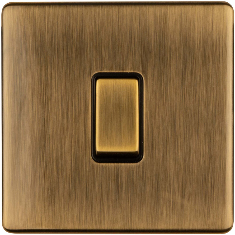 1 Gang Single 10A Intermediate Light Switch Screwless Antique Brass Metal Rocker 5056581970572