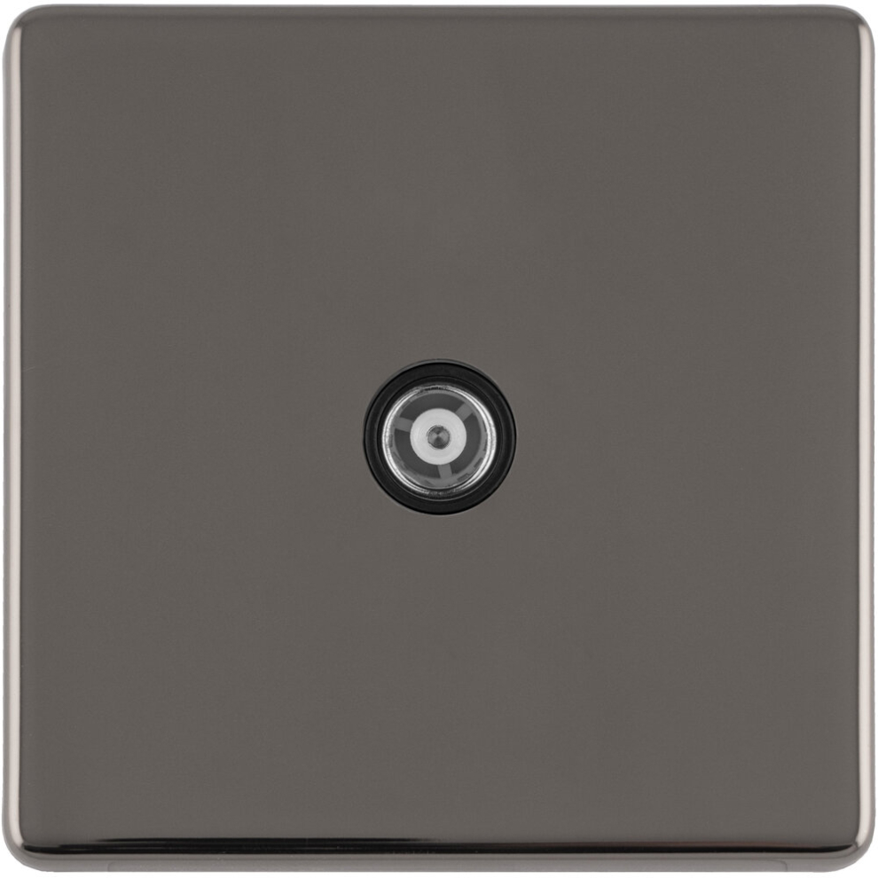 1 Gang Single Tv Coaxial Aerial Socket Screwless Black Nickel Female Wall Plate 5056581976864