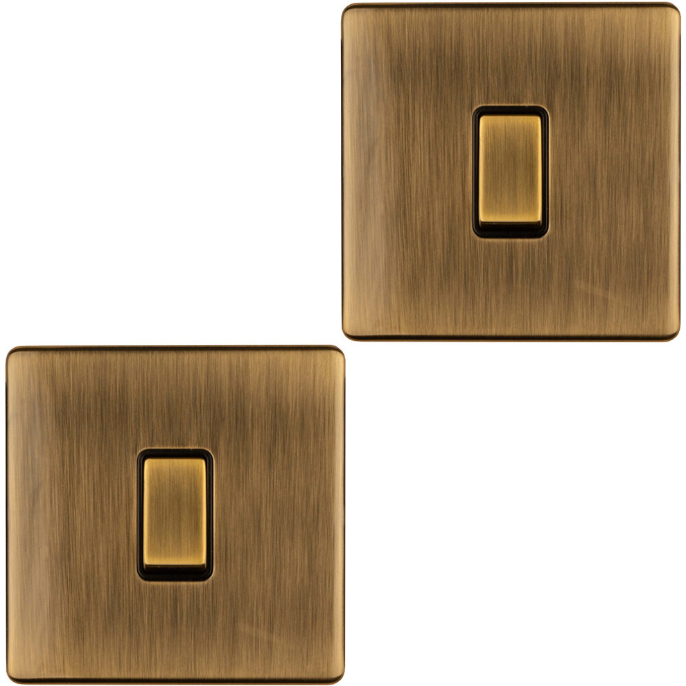 2 PACK 1 Gang Single 10A INTERMEDIATE Light Switch SCREWLESS ANTIQUE BRASS Metal