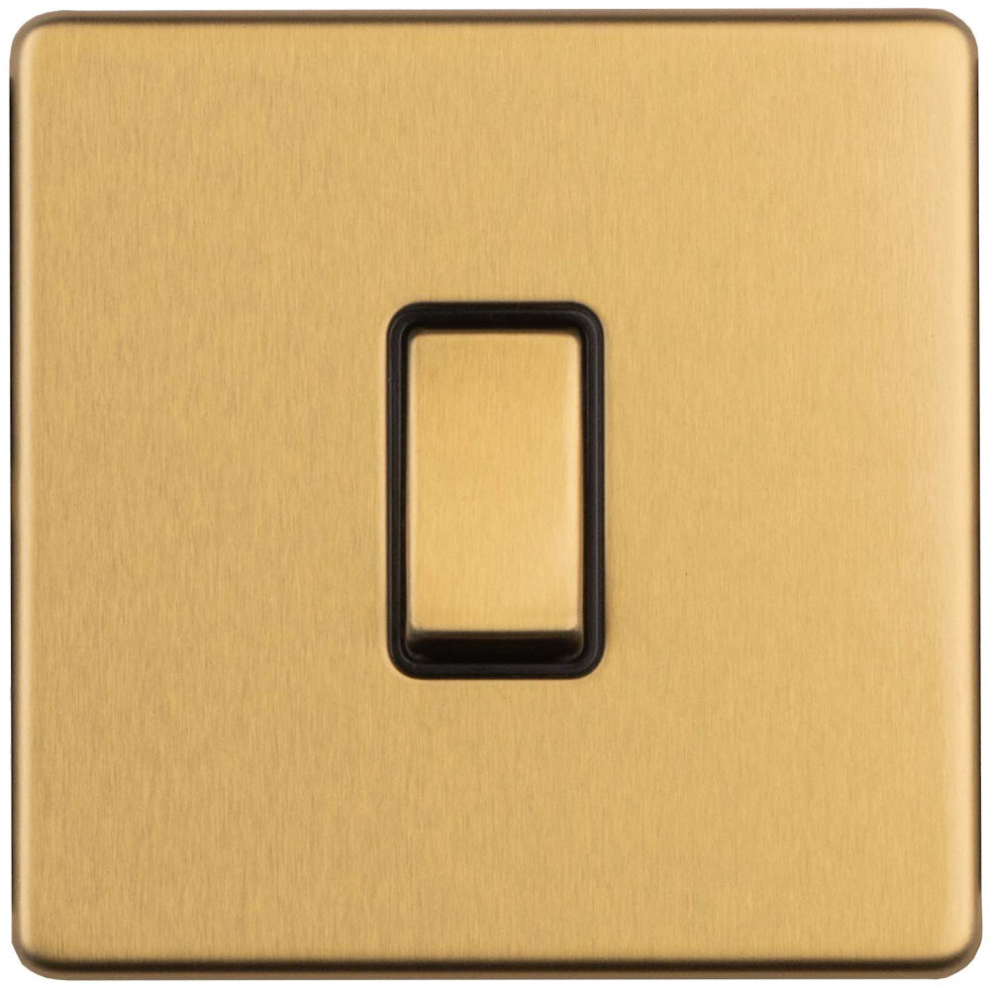 1 Gang Single 10A INTERMEDIATE Light Switch SCREWLESS SATIN BRASS Metal Rocker