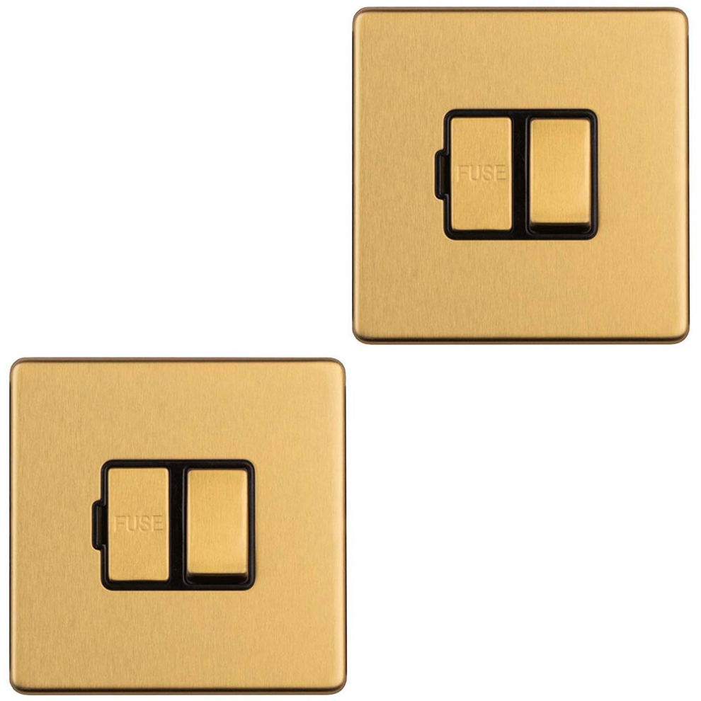 2 PACK 1 Gang 13A Switched Fuse Spur SCREWLESS SATIN BRASS Mains Isolation Plate