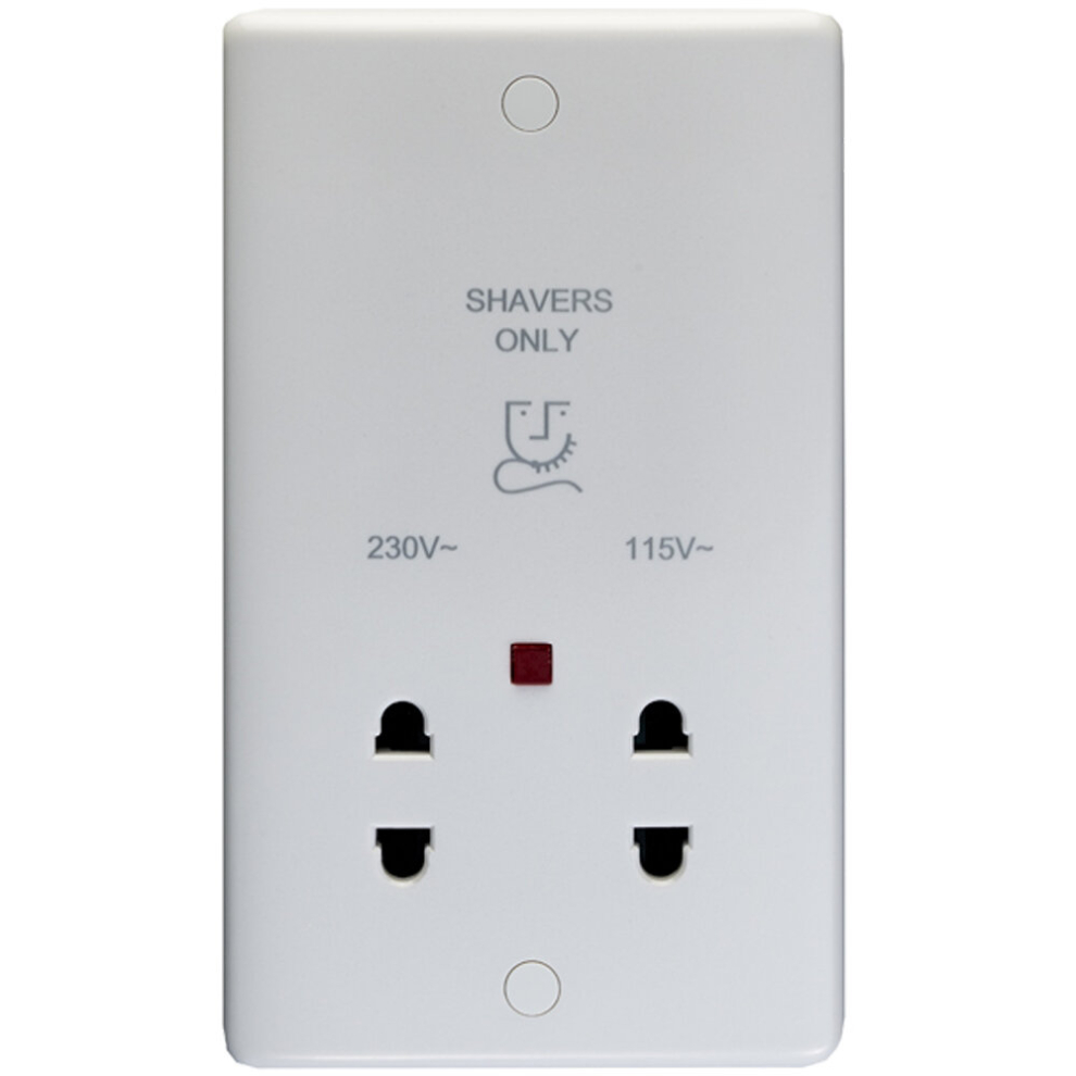 230V & 115V Twin Shaver Socket Wall Plate WHITE PLASTIC Bathroom 86mm x 146mm