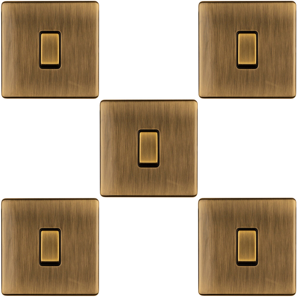 5 PACK 1 Gang Single Light Switch SCREWLESS ANTIQUE BRASS 2 Way 10A Slim Rocker