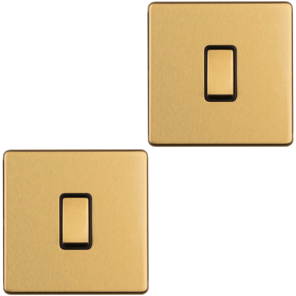 2 PACK 1 Gang Single 10A INTERMEDIATE Light Switch SCREWLESS SATIN BRASS Metal