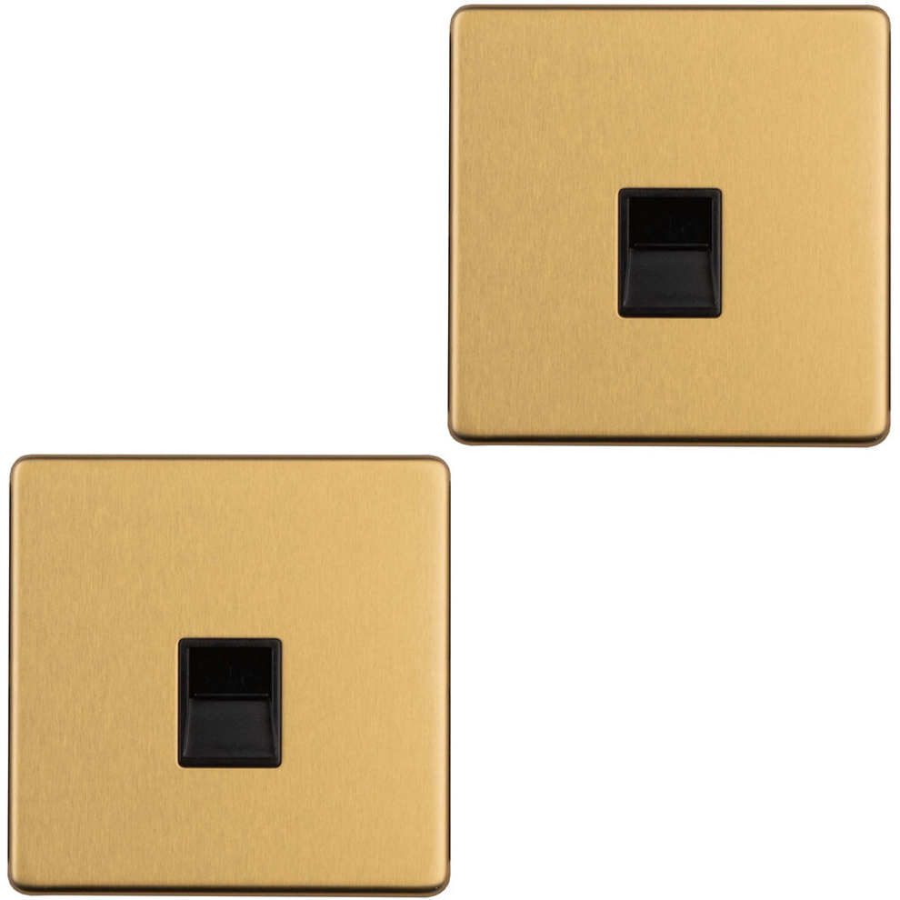 2 PACK 1 Gang BT Telephone Master Socket SCREWLESS SATIN BRASSWall Face Plate