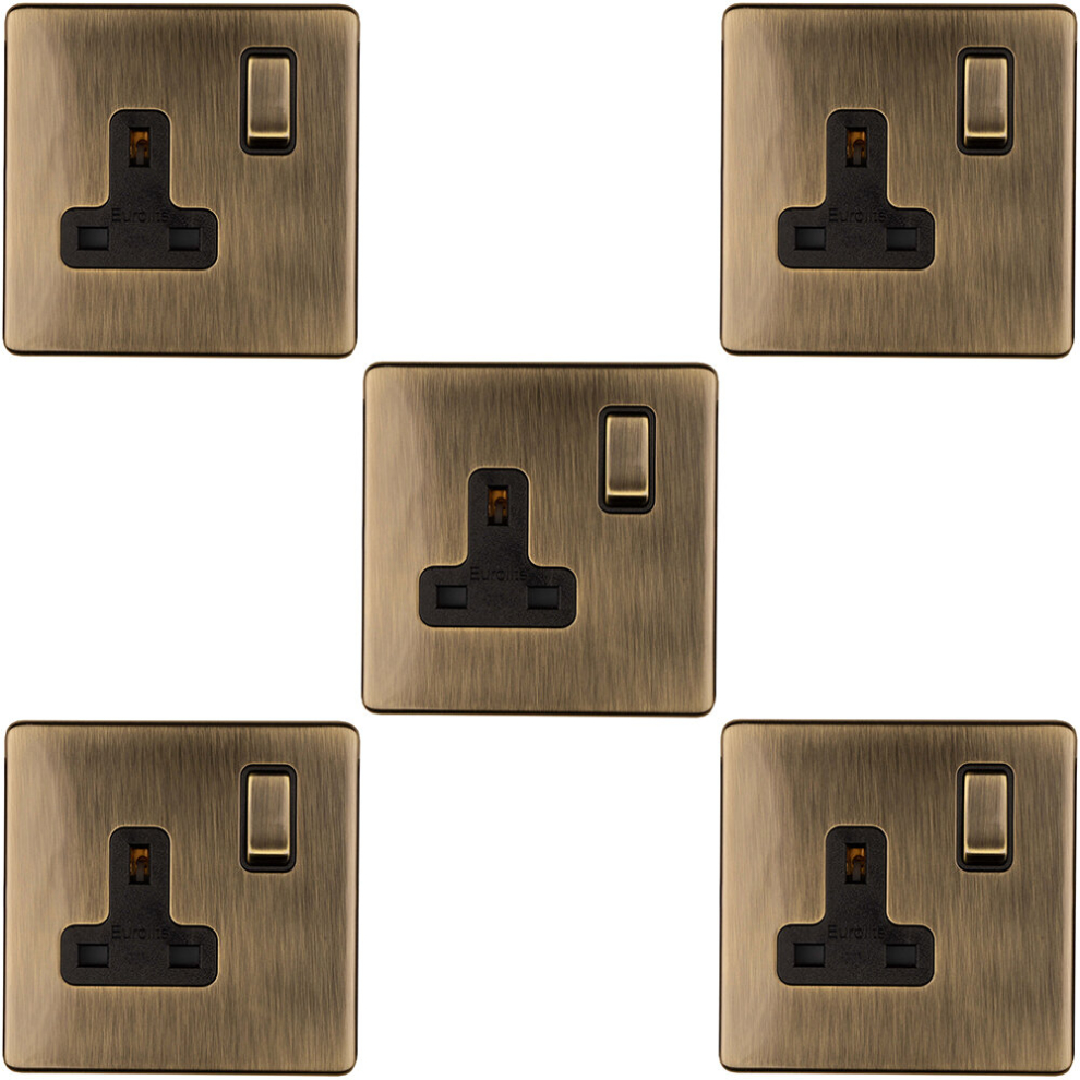 5 PACK 1 Gang DP 13A Switched UK Plug Socket SCREWLESS ANTIQUE BRASS Wall Power